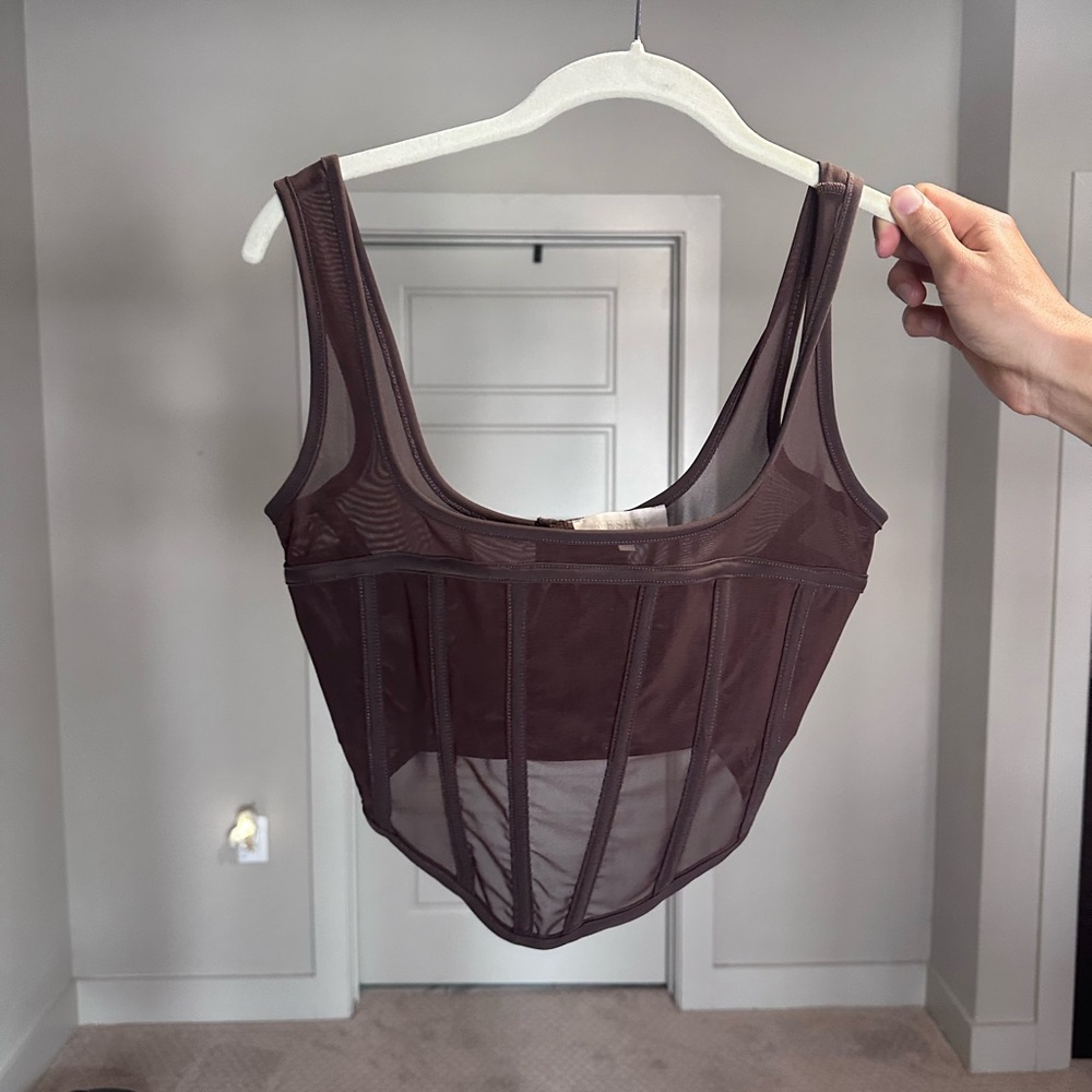 Meshki Brown Sheer Corset Top